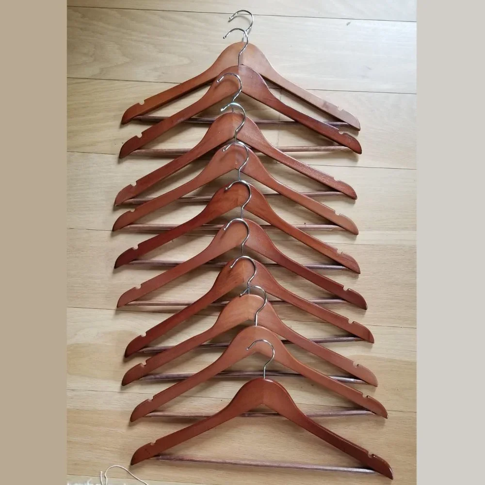 Wood Suit Hangers with Non-slip Grooved Bar 10-Pack Cherry